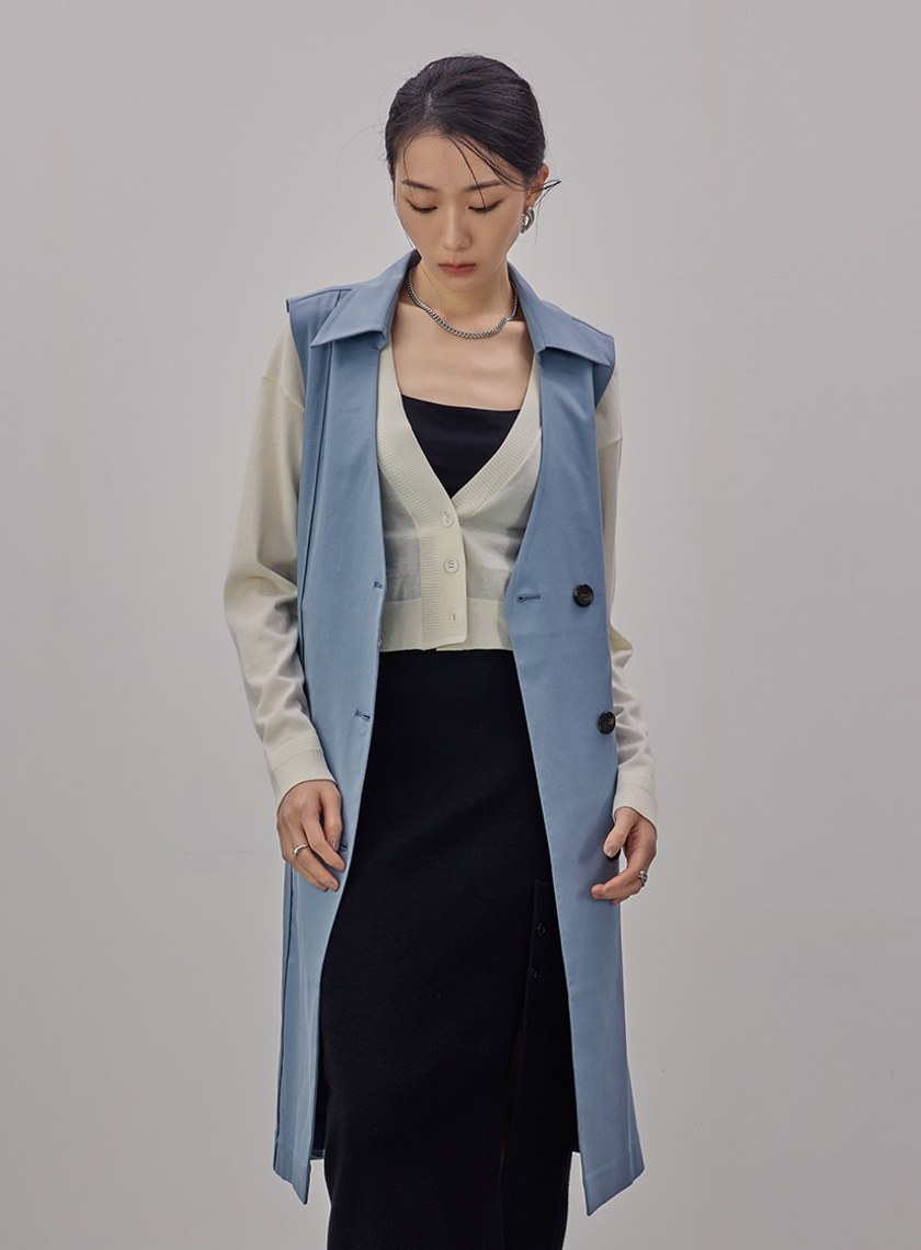 率性無袖長版風衣外套